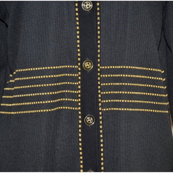Vintage Cathy Daniels Black w/ Gold Trim Button Front Cardigan Sweater Ladies M - Picture 3 of 8